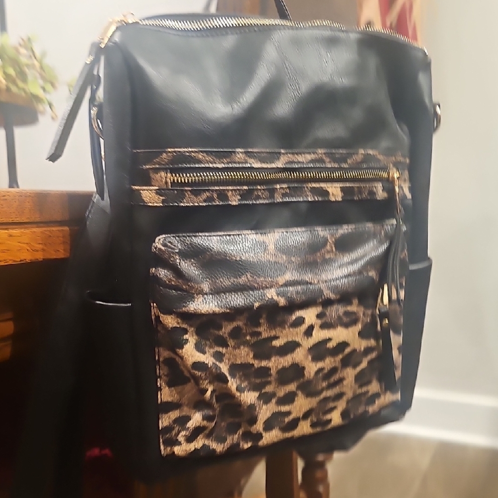 Brook Backpack Black and Leopard Print *New, never used!